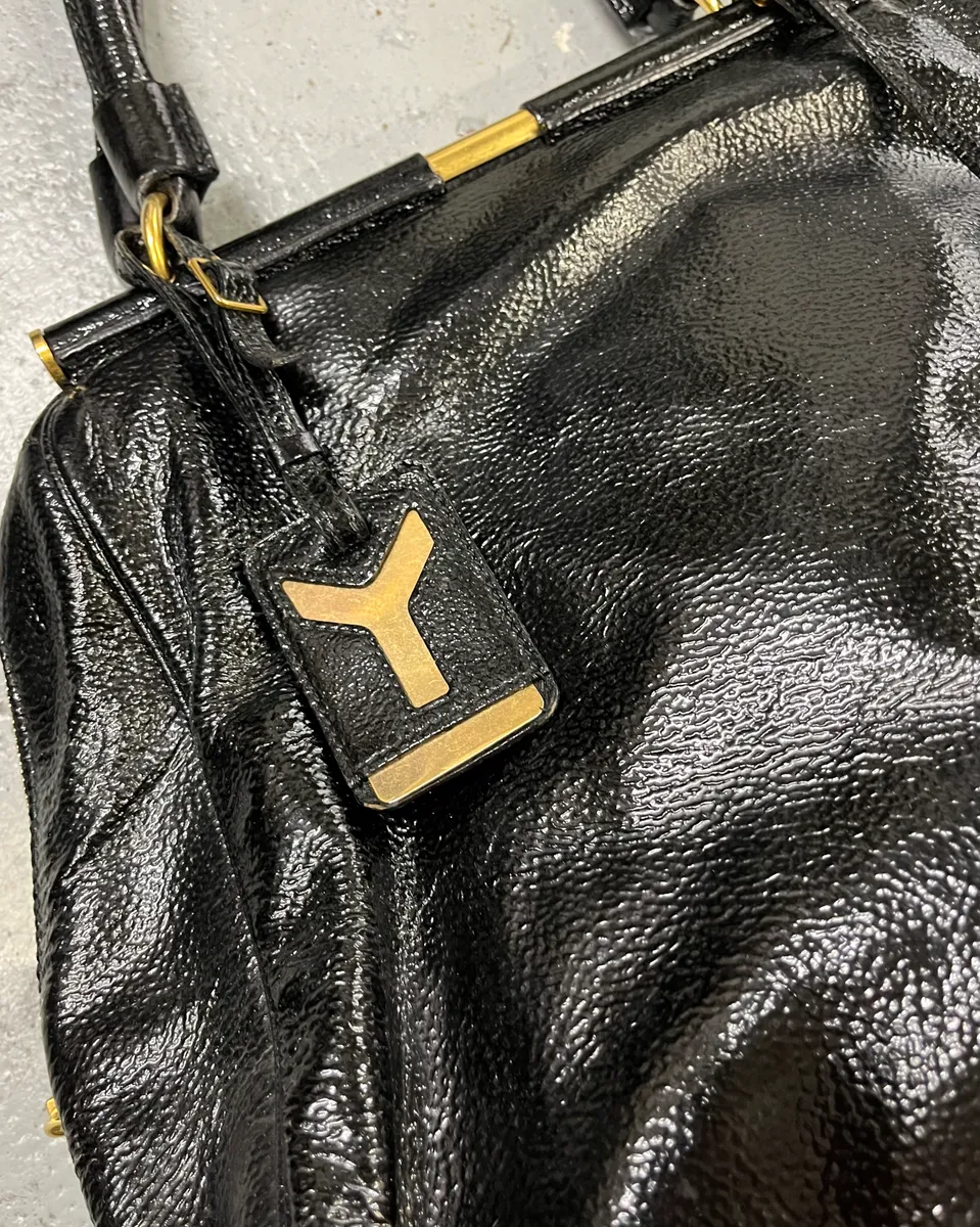 Yves Saint Laurent Black Patent Leather Handle Bag - Image 6