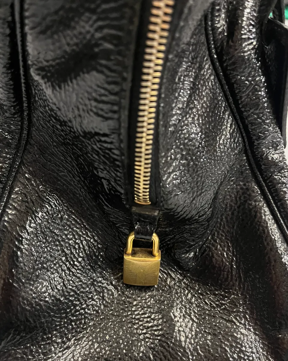 Yves Saint Laurent Black Patent Leather Handle Bag - Image 8