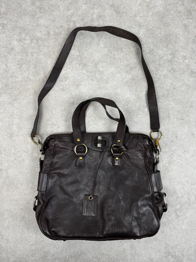 Yves Saint Laurent Brown Leather Bowling Handle Bag