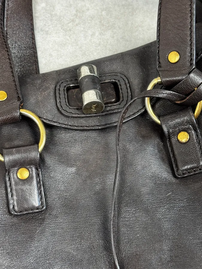 Yves Saint Laurent Brown Leather Bowling Handle Bag - Image 7