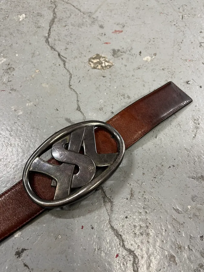 Yves Saint Laurent Brown Leather Buckle Belt - Image 7