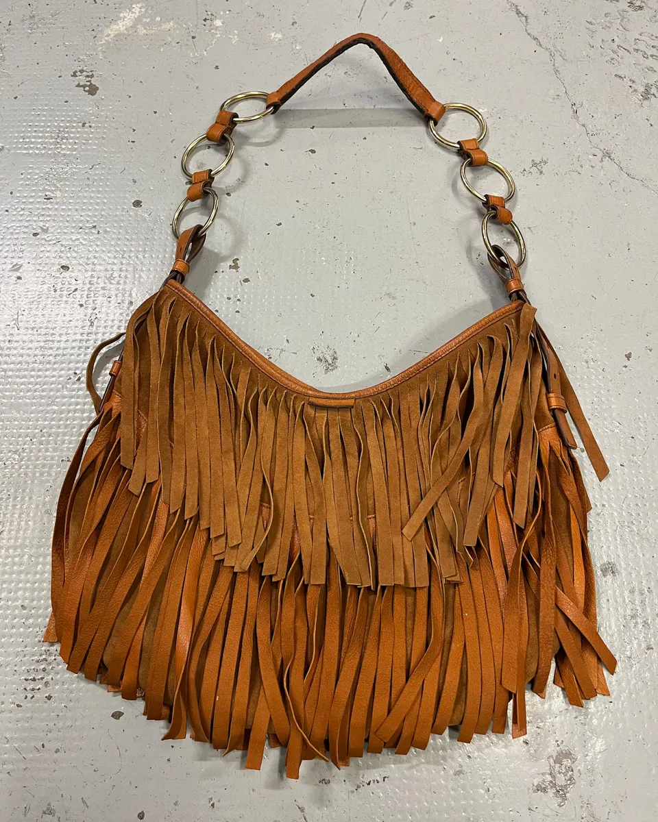 Yves Saint Laurent Camel Suede Layered Fringe Hobo Bag - Image 7