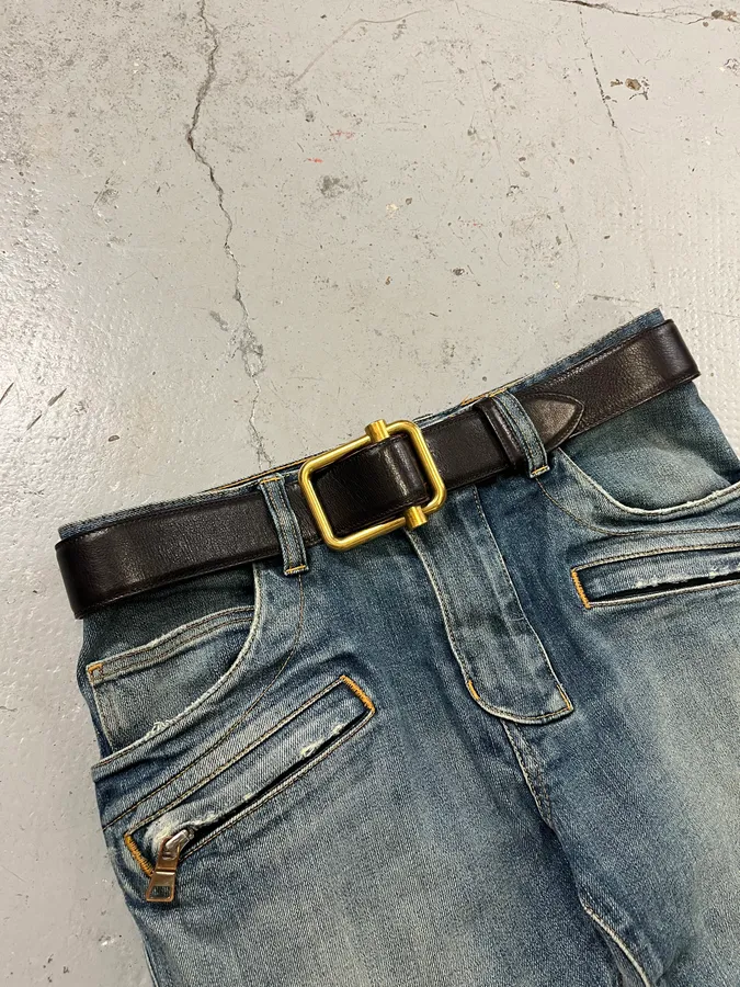 Yves Saint Laurent Golden Buckle Black Leather Belt - Image 2