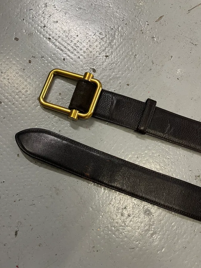Yves Saint Laurent Golden Buckle Black Leather Belt - Image 5