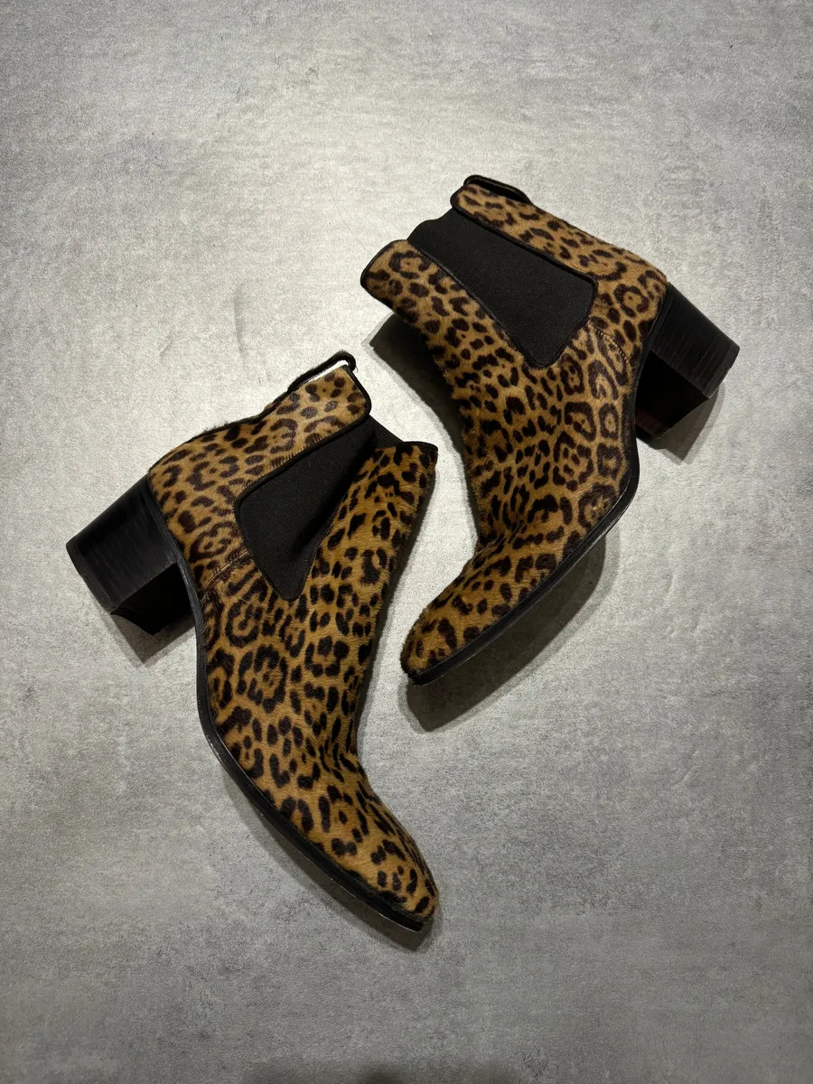 Yves Saint Laurent Leopard Pony Hair Heels Boots - Image 7
