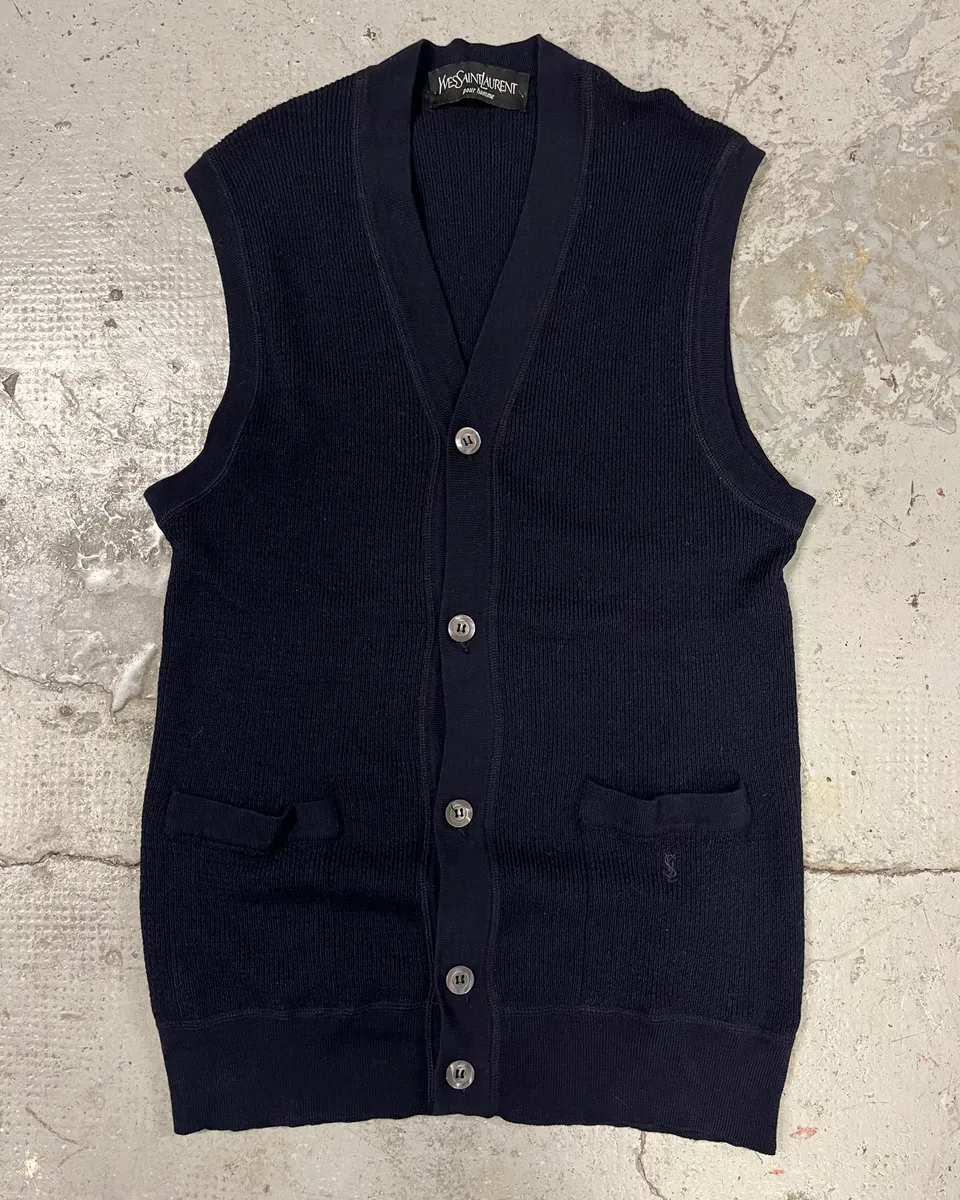 Yves Saint Laurent Navy Wool Vest Sweater