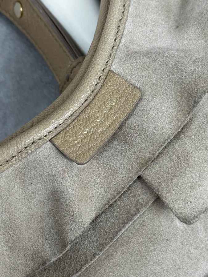 Yves Saint Laurent Saint Tropez Beige Suede Leather Horn Handle Bag - Image 9