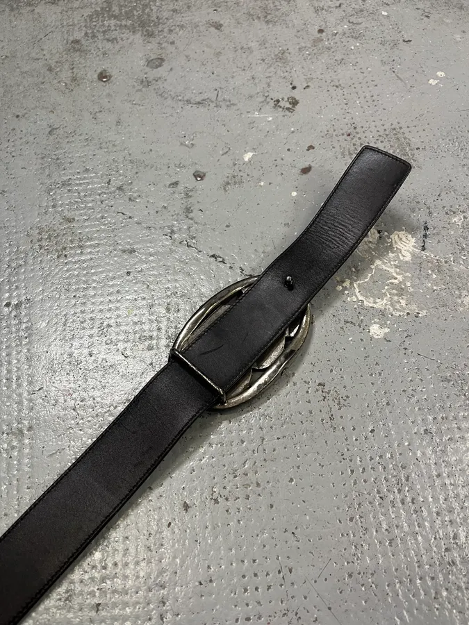 Yves Saint Laurent Silver Buckle Black Leather Belt - Image 5