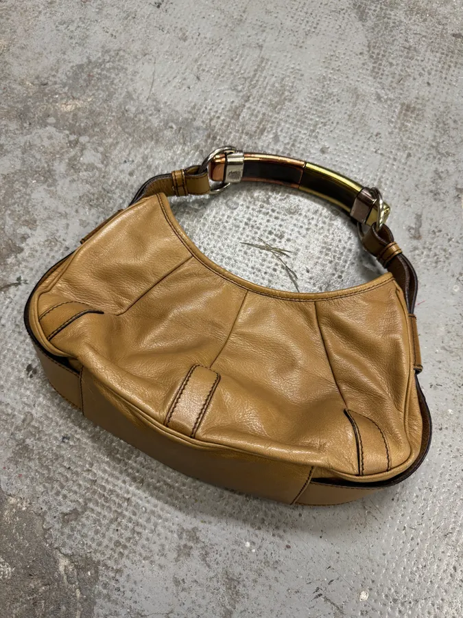 Yves Saint Laurent Tom Ford Mombasa Beige Leather Metal Handle Bag - Image 3