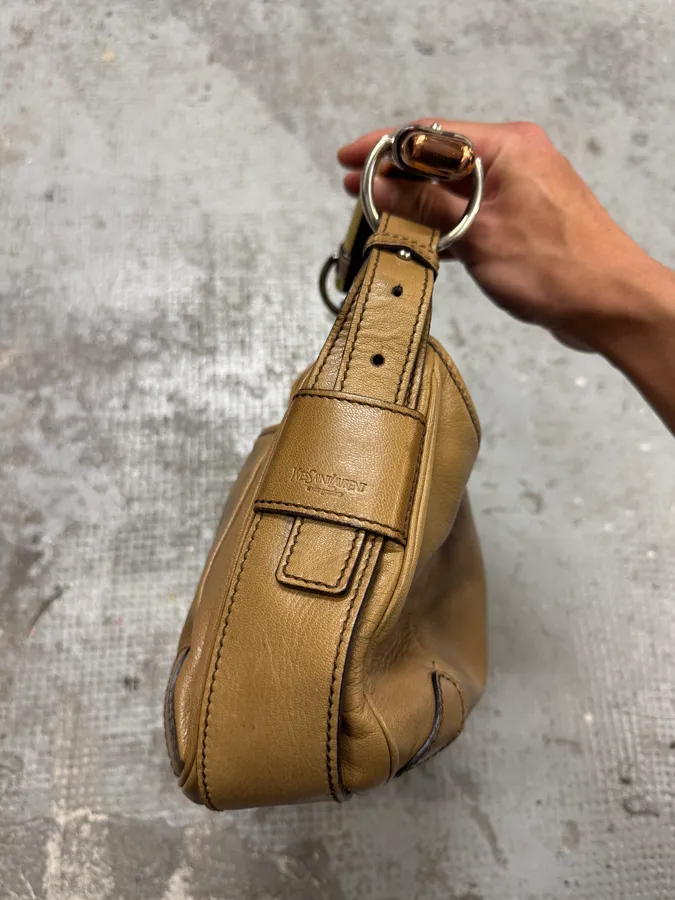 Yves Saint Laurent Tom Ford Mombasa Beige Leather Metal Handle Bag - Image 5