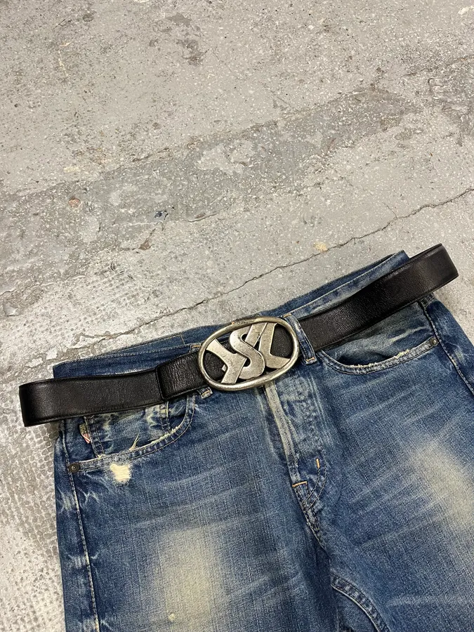 Yves Saint Laurent YSL Graffiti Black Leather Belt - Image 3