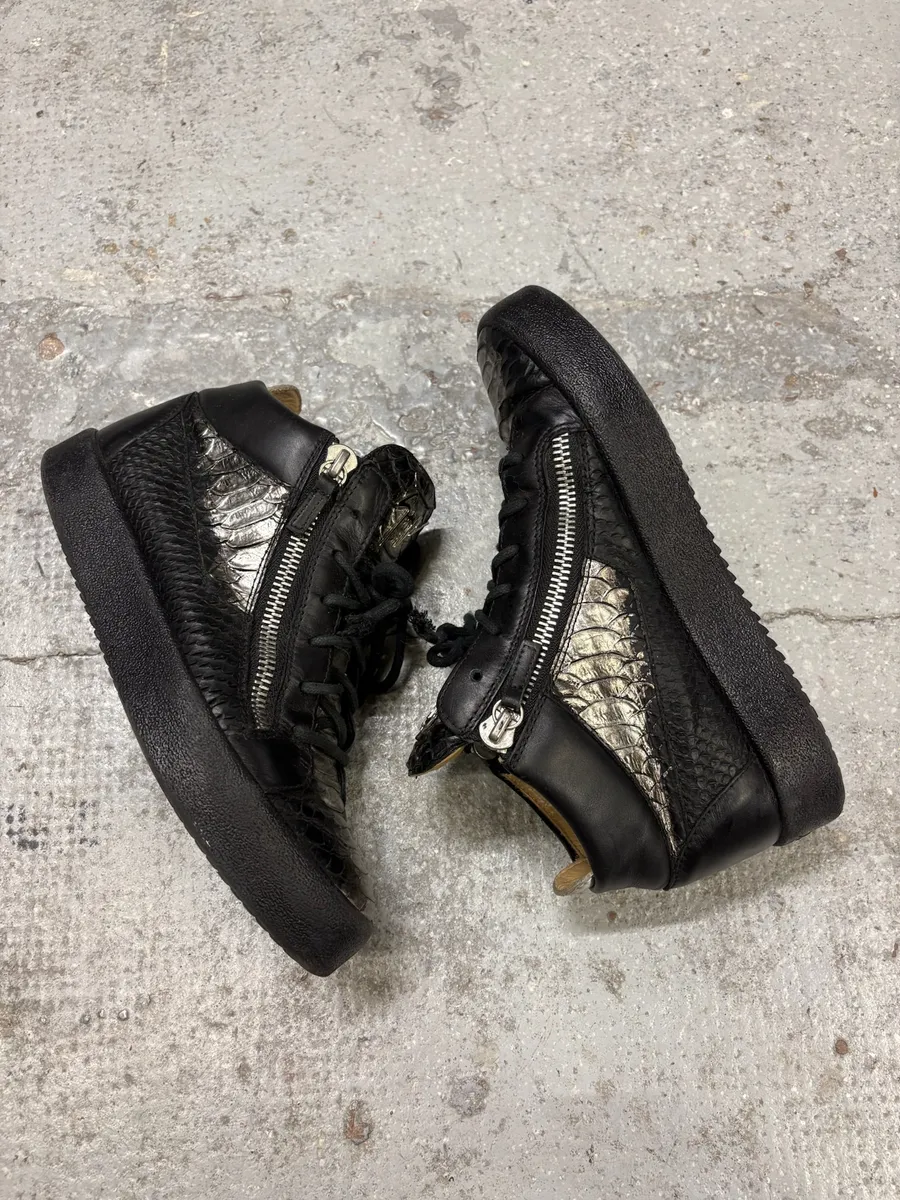 Zanotti Black & Grey High Python Leather Sneakers - Image 12