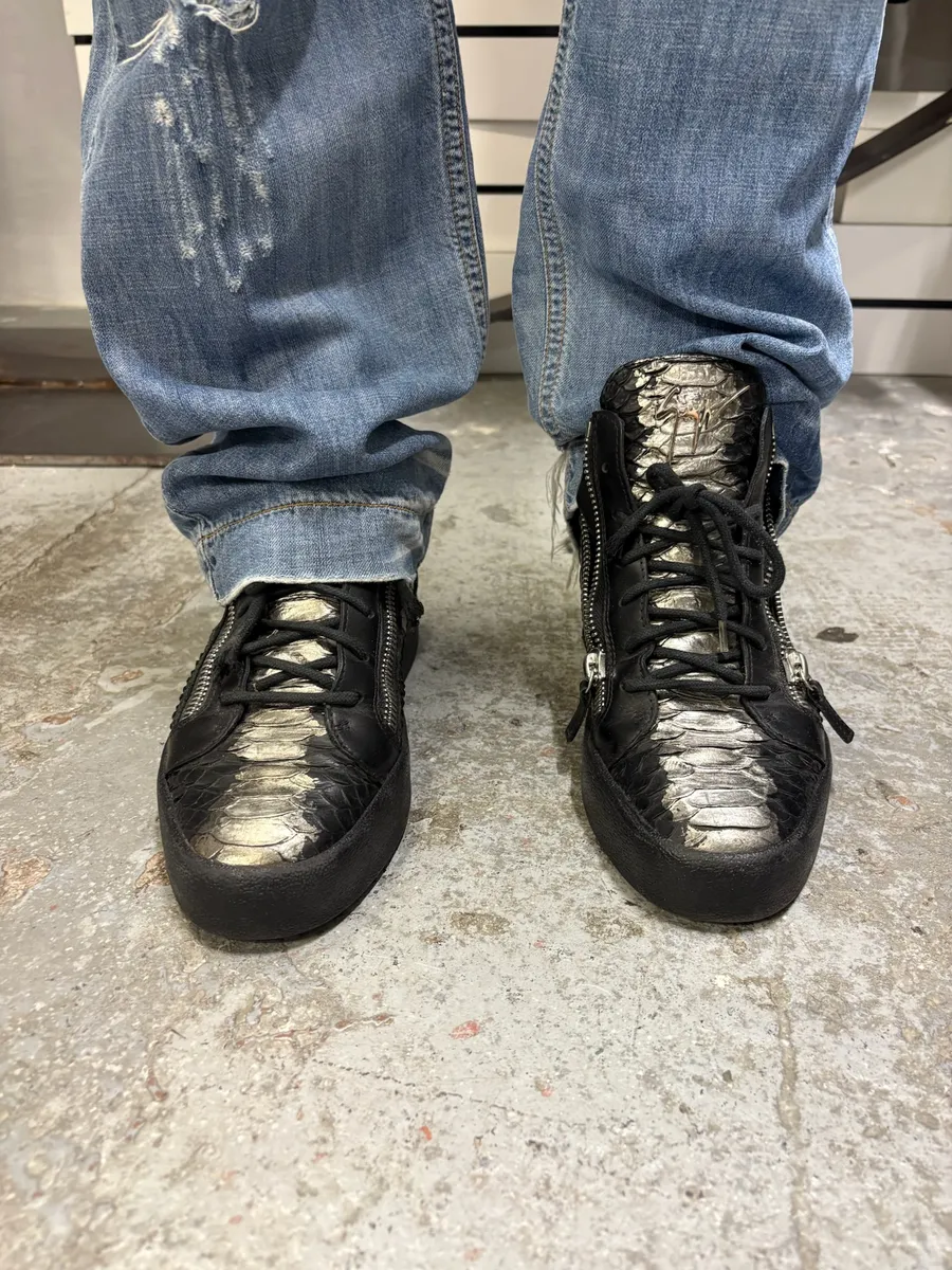 Zanotti Black & Grey High Python Leather Sneakers - Image 2