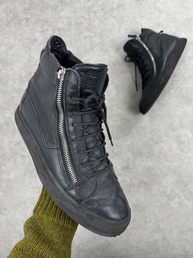 Zanotti Black High 2 Zips Leather Sneakers