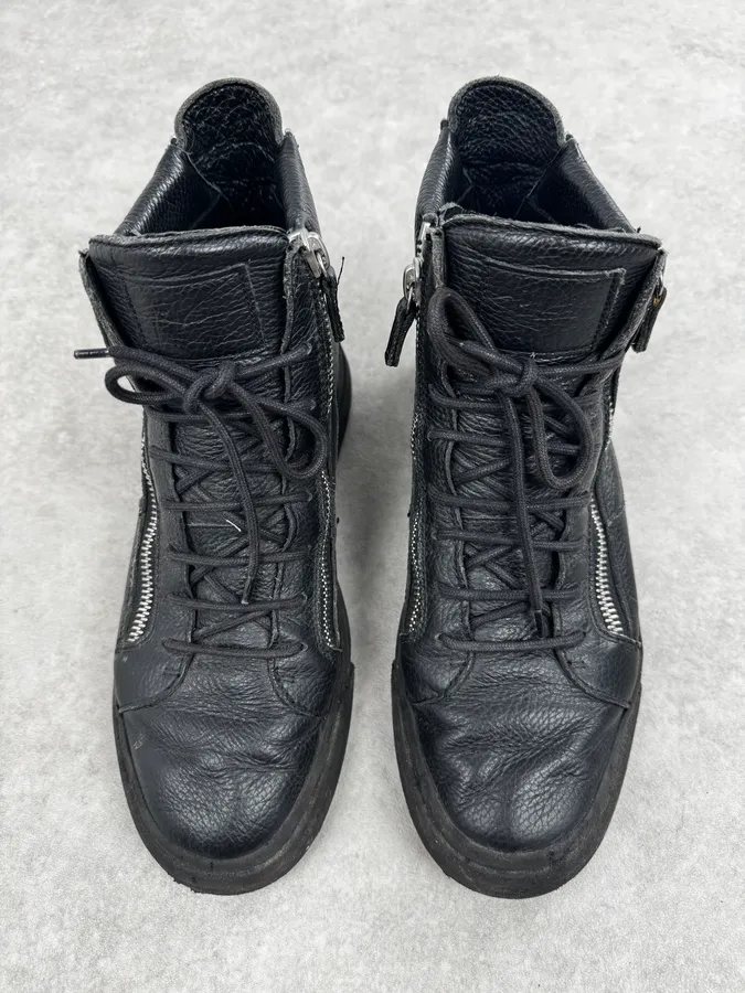 Zanotti Black High 2 Zips Leather Sneakers - Image 4