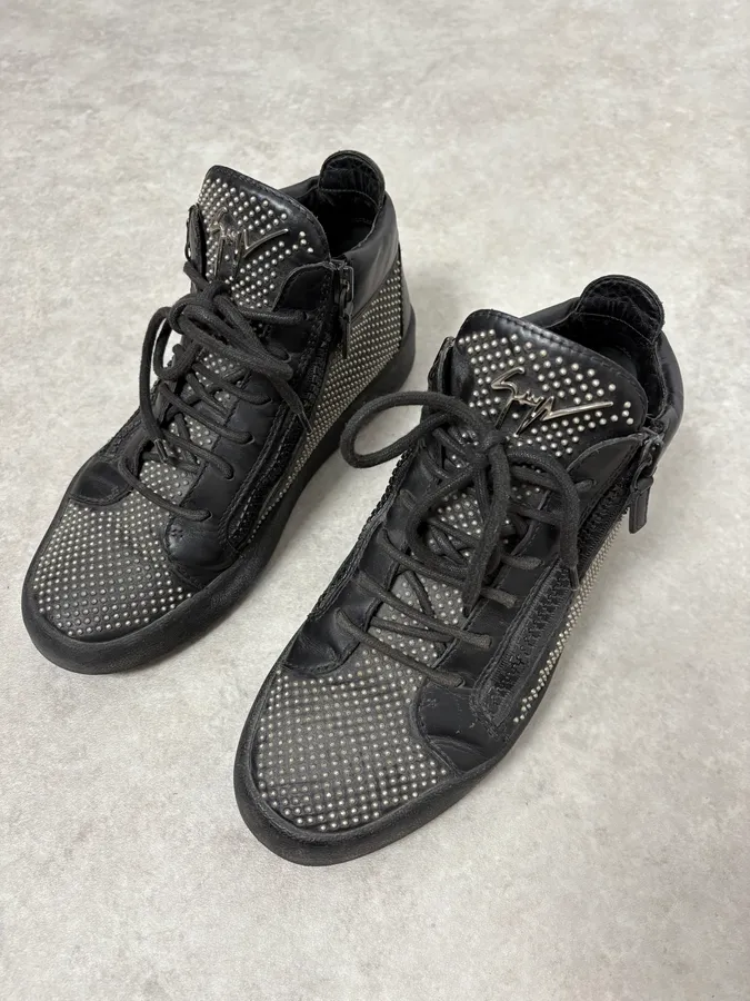 Zanotti Black Leather High Studded Sneakers - Image 3