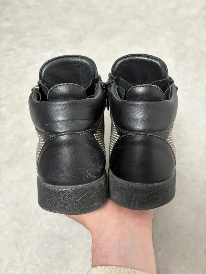 Zanotti Black Leather High Studded Sneakers - Image 7